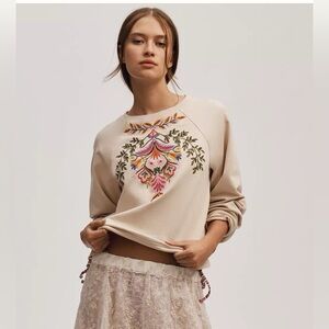 NWT By Anthropologie Embroidered Short Sleeve Sweatshirt